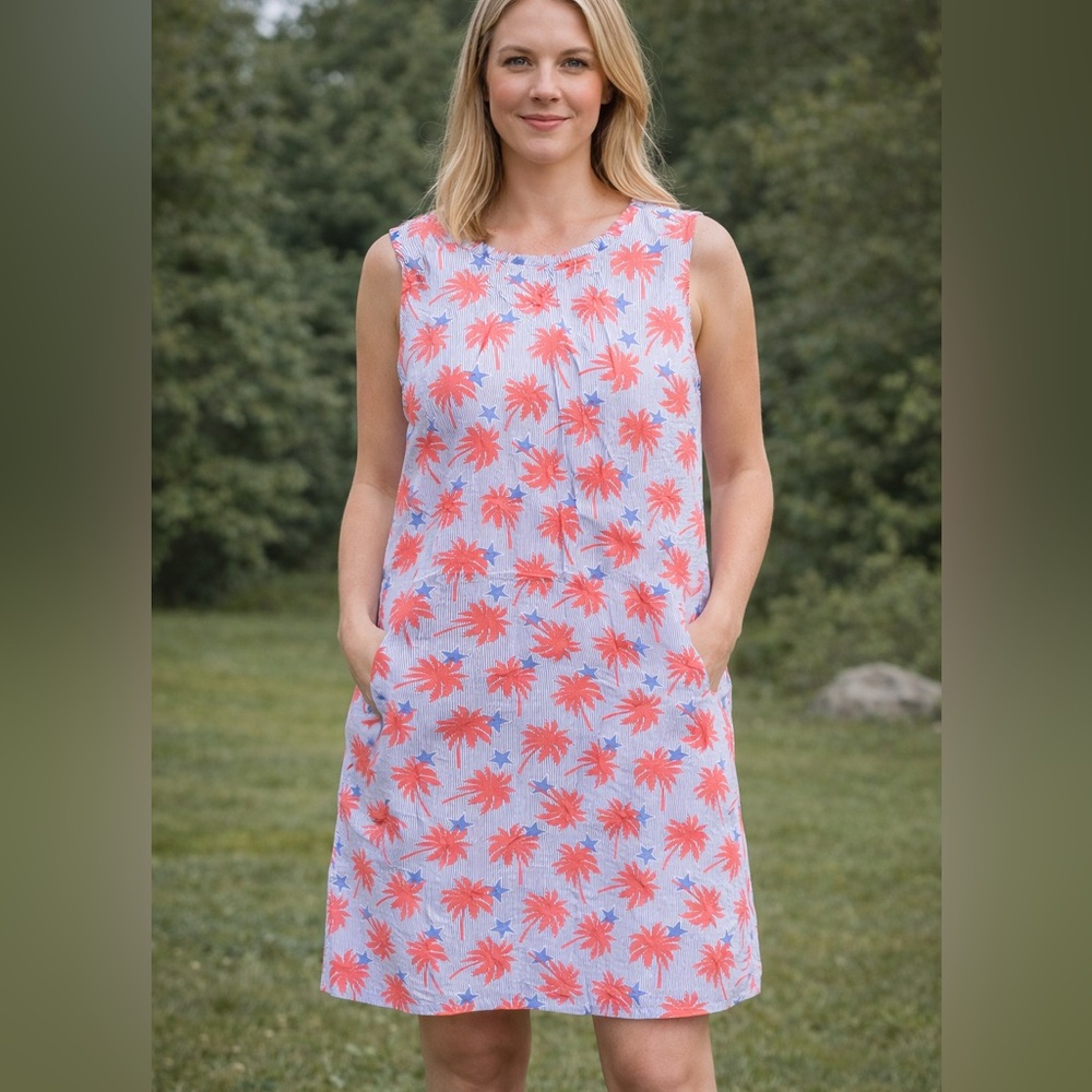 Women’s Crown And Ivy Striped Sleeveless Dress Palm And Star Print Size 10P NWT